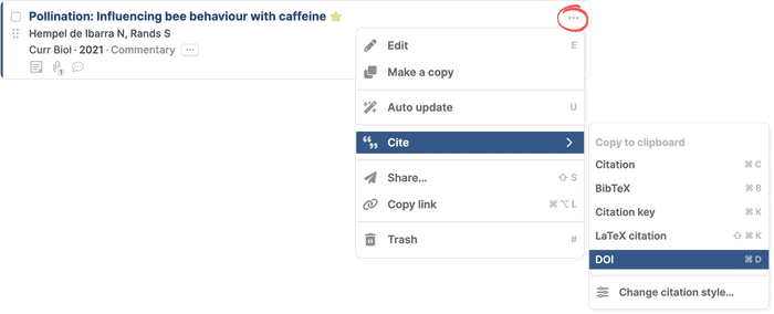 The cite menu is in more places and you can now copy DOIs