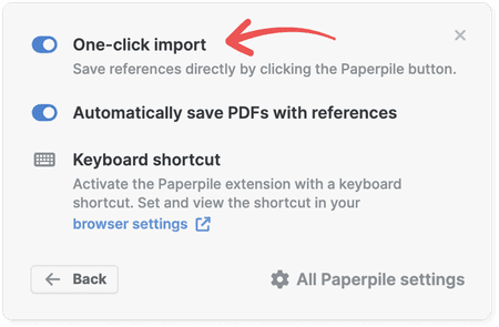 Turn on one-click import in the extension popup