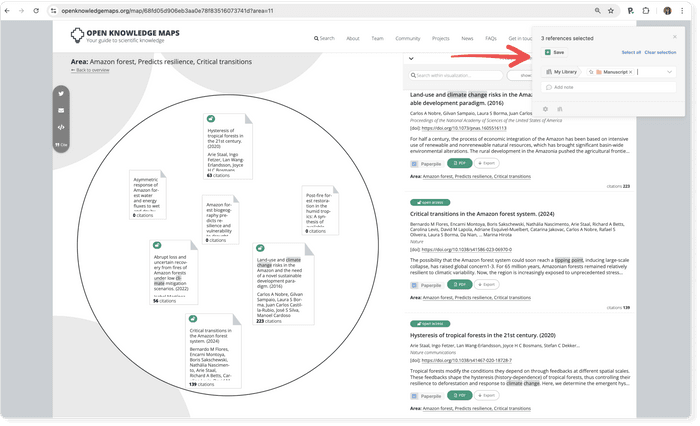 Paperpile's Open Knowledge Maps integration lets you save references to your library