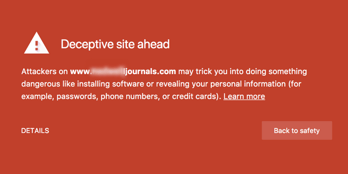 Google Chrome warns users of a predatory journal