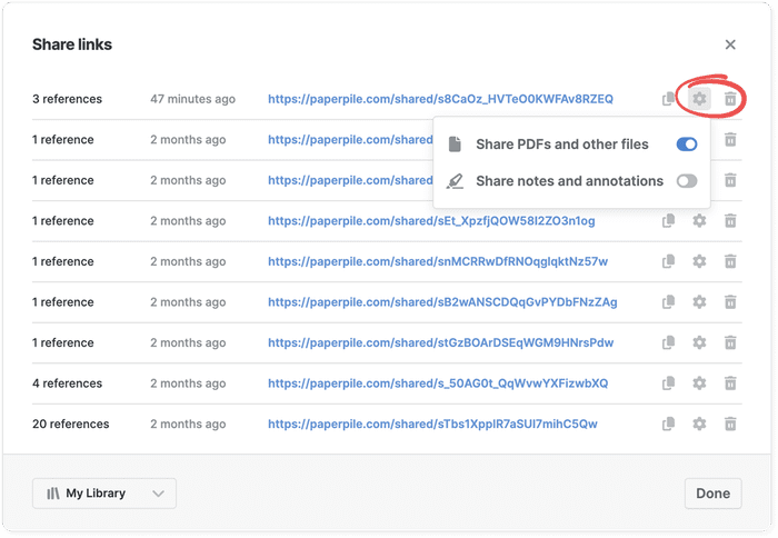 Change sharing options or revoke links in Settings