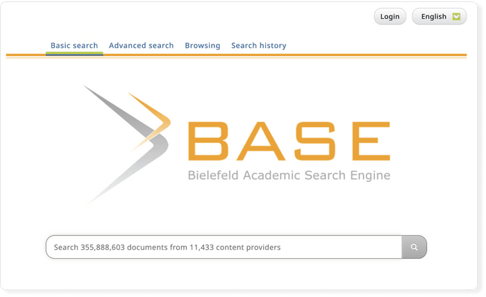 Search interface of Bielefeld Academic Search Engine aka BASE