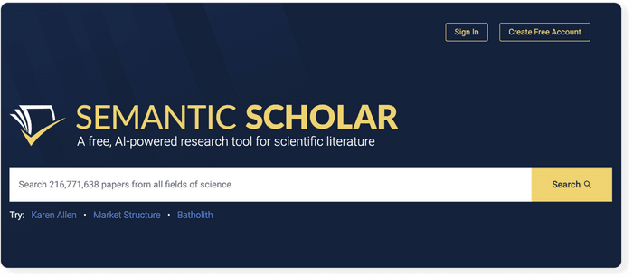 Search interface of Semantic Scholar