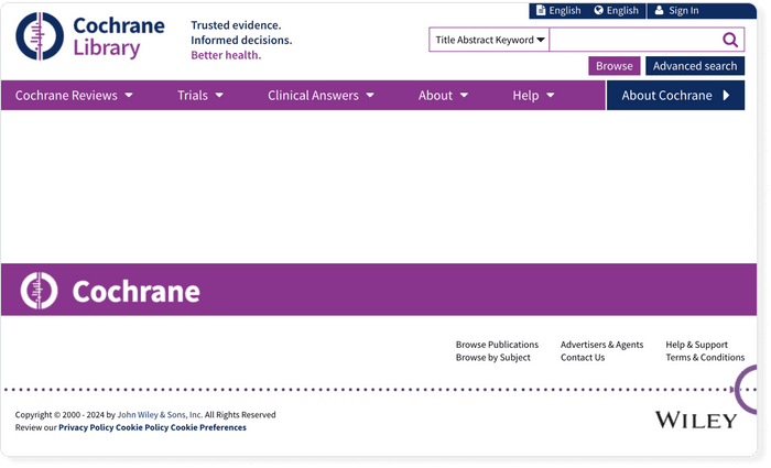 Search interface of the Cochrane Library