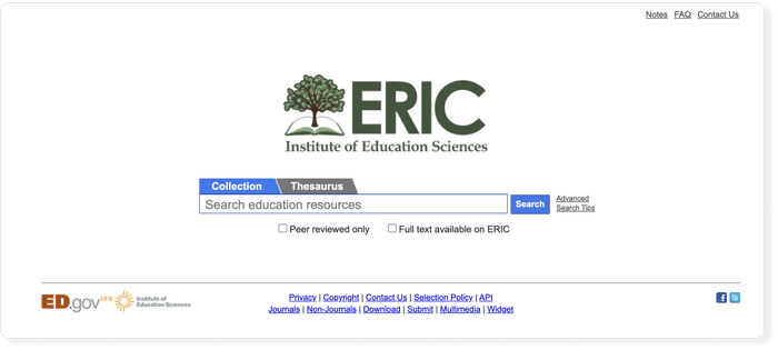Search interface of ERIC academic database