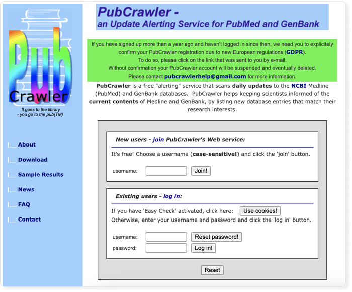 PubCrawler Interface