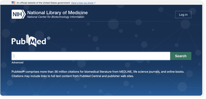 Search interface of PubMed