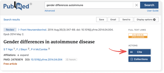 PubMed export button on Abstract page