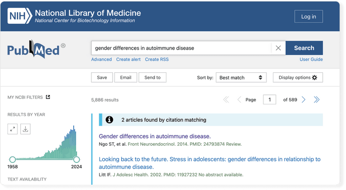 PubMed search results page
