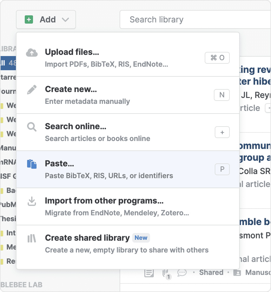 Paste reference data | Paperpile Help Center
