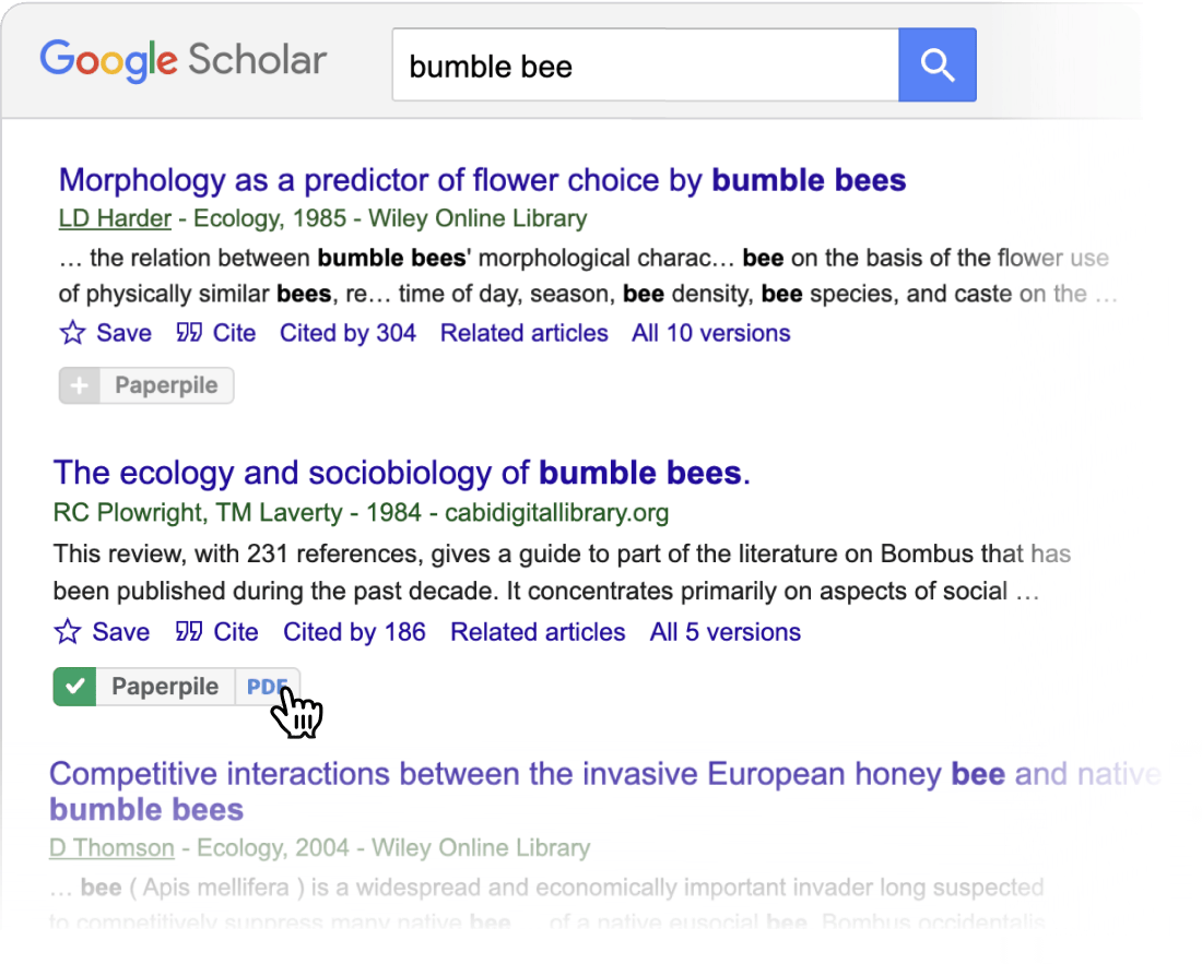 Paperpile buttons on Google Scholar, PubMed, and arXiv