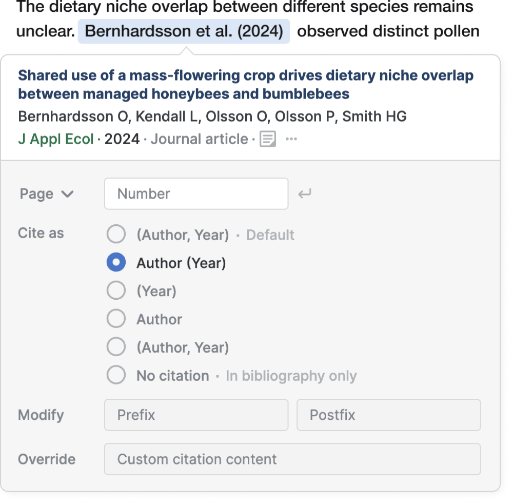 Citation options that flow with your sentence