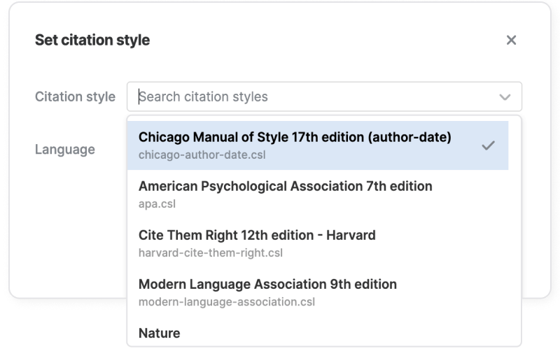 Choose a citation style