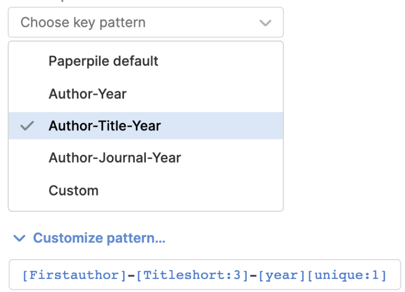 Set a custom pattern for your BibTeX citation keys