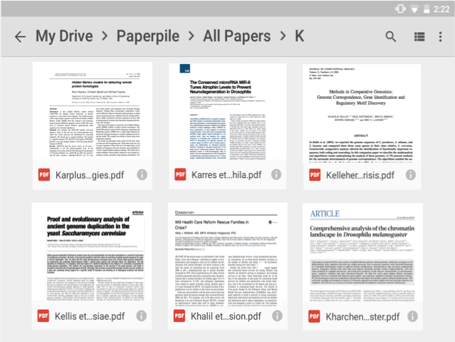 Research papers synced to Google Drive on Android