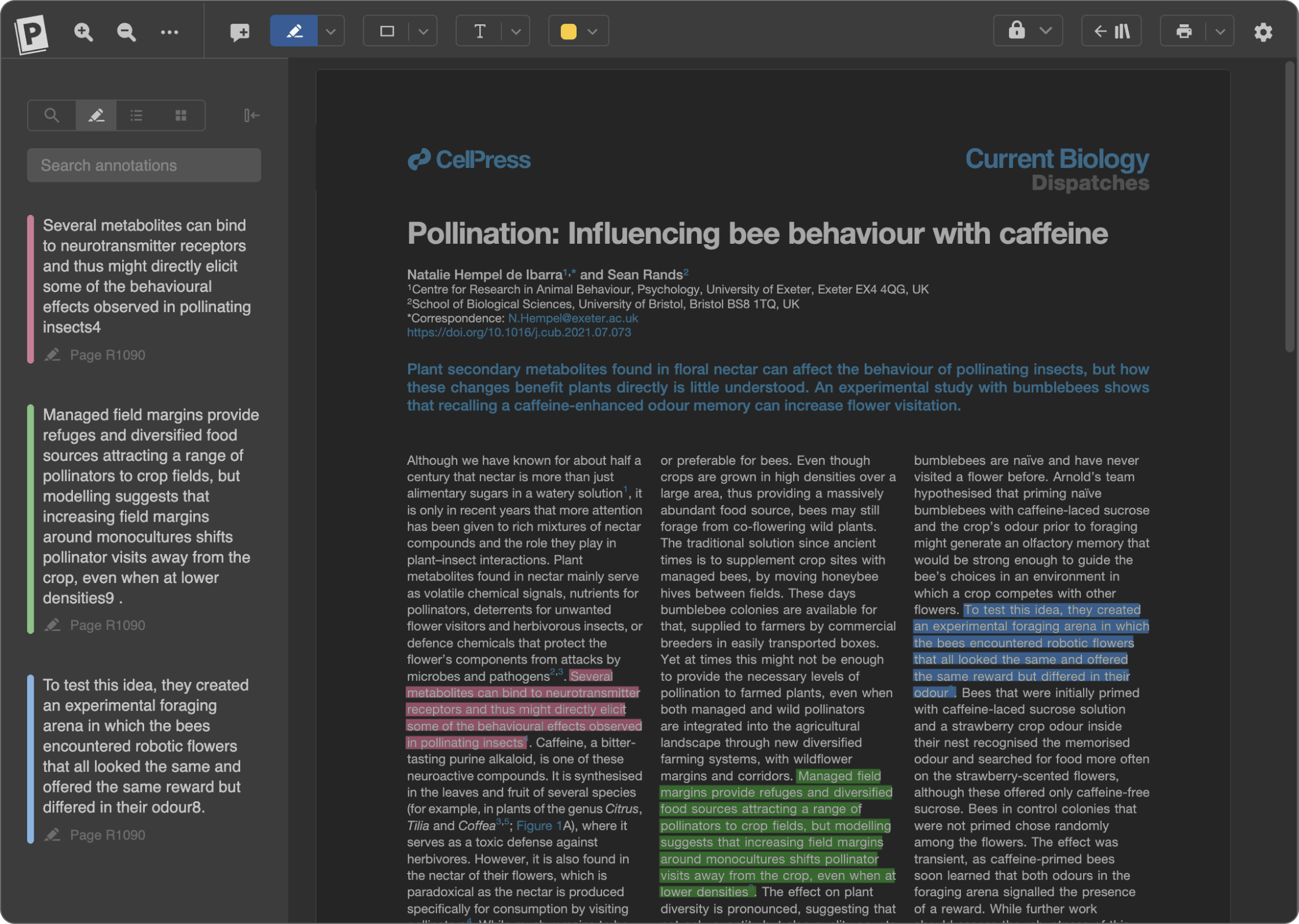 Paperpile PDF reader in dark mode