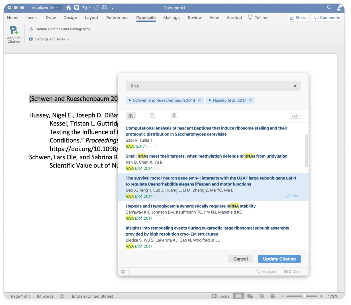 Paperpile citation plugin for Microsoft Word