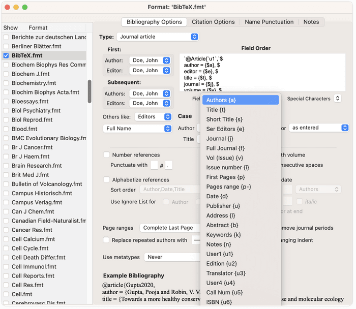 Bookends BibTeX format