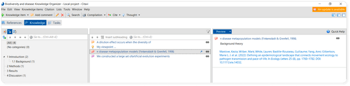 Citavi's knowledge tab