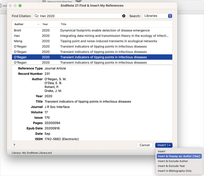 EndNote narrative citations