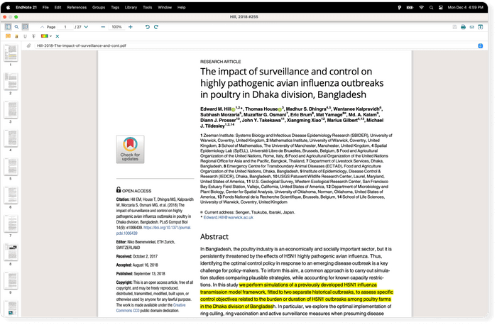 EndNote's PDF viewer