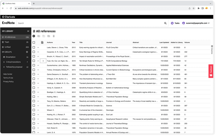 EndNote Web UI