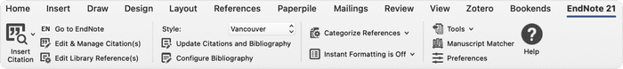 EndNote 21 Word ribbon