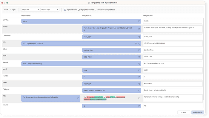 Merge entries in JabRef