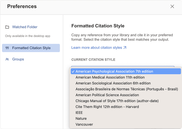 Mendeley citation styles