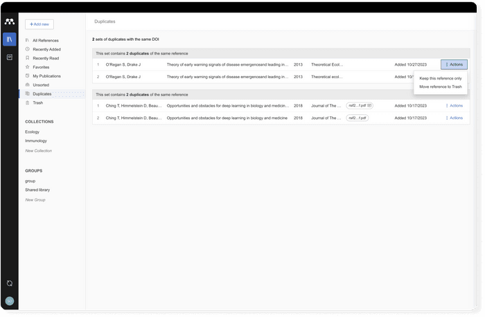 Find duplicates in Mendeley