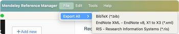 Mendeley's export options