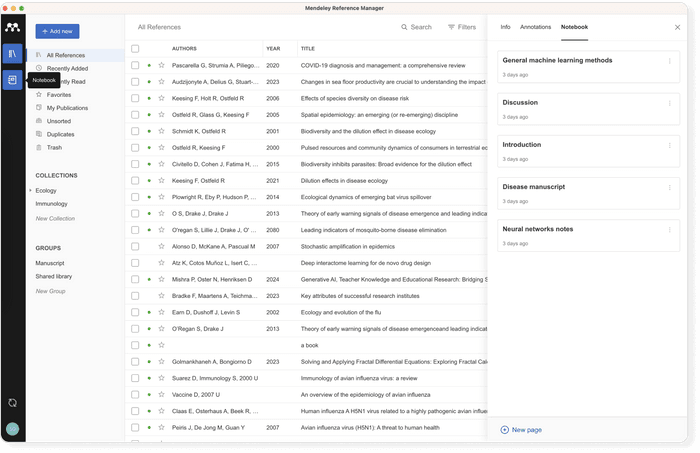 Notes in Mendeley