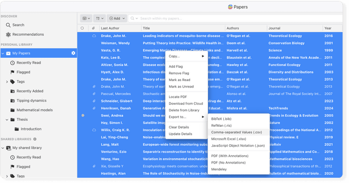 Papers Export options