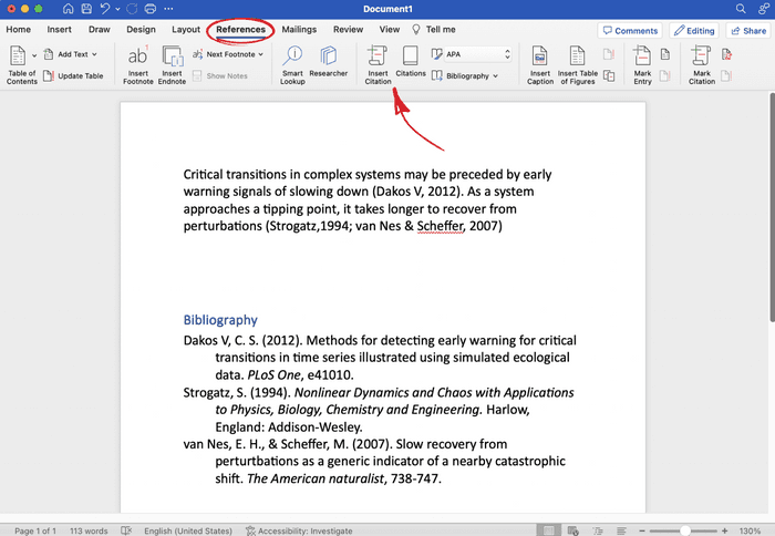 References tab in Microsoft Word